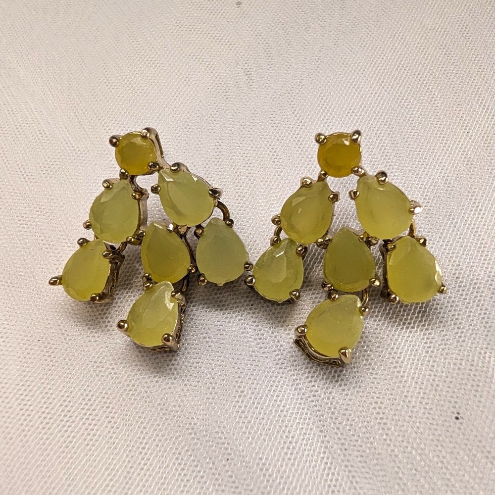 Vintage Chartreuse Lime Green Chandelier Statement Earrings UV Glow Cabochons